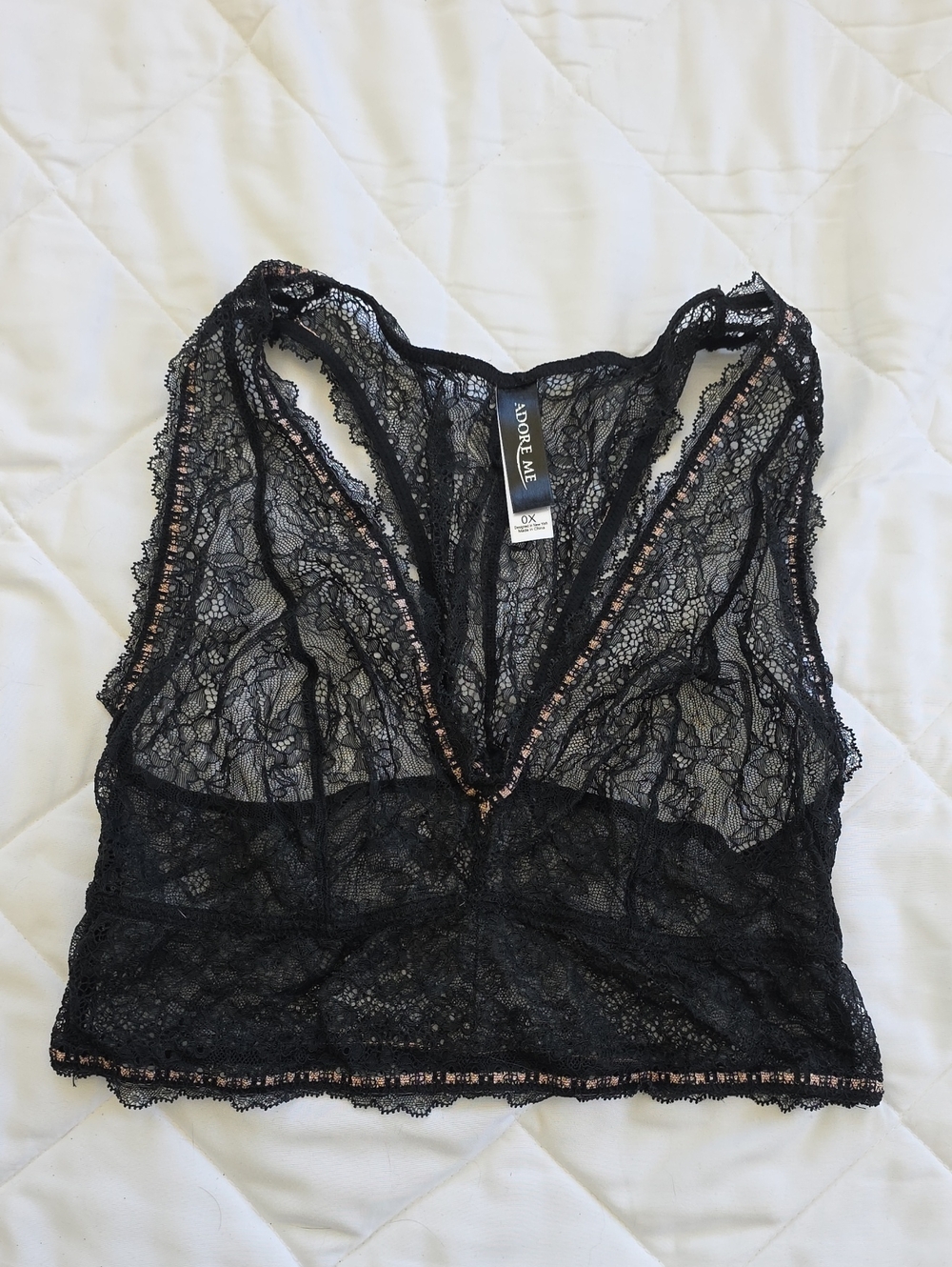 Adore Me Black Lace Bralette with Rose Trim
